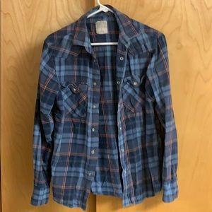 Blue, orange and pink flannel